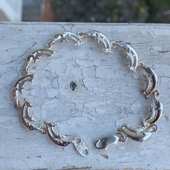 Vintage Sterling Silver Double Dolphin Bracelet - Picture 13 of 17